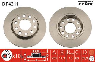 ΔΙΣΚΟΠΛΑΚΑ AUDI Α4 - SEAT ΕΧΕΟ ΠΙΣΩ 256Χ12 - DF4211