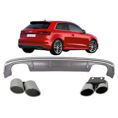 ΣΠΟΙΛΕΡ Diffuser AUDI A3 8V Hatchback Sportback (2012-2015) Rear Bumper Valance  Diffuser with Exhaust Muffler Tips Tail  Pipes S3 Quad Design ΕΤΟΙΜΟΠΑΡΑΔΟΤΑ