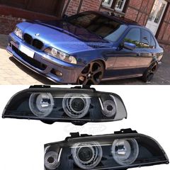 ΦΑΝΑΡΙΑ ΕΜΠΡΟΣ Angel Eyes Headlights BMW 5 Series E39 (1996-2003) Facelift Design Black Chrom Edition