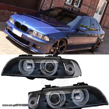 ΦΑΝΑΡΙΑ ΕΜΠΡΟΣ Angel Eyes Headlights BMW 5 Series E39 (1996-2003) Facelift Design Black Chrom Edition