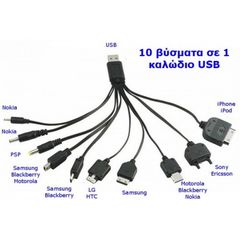 Καλώδιο USB Φόρτισης Με 10 Βύσματα