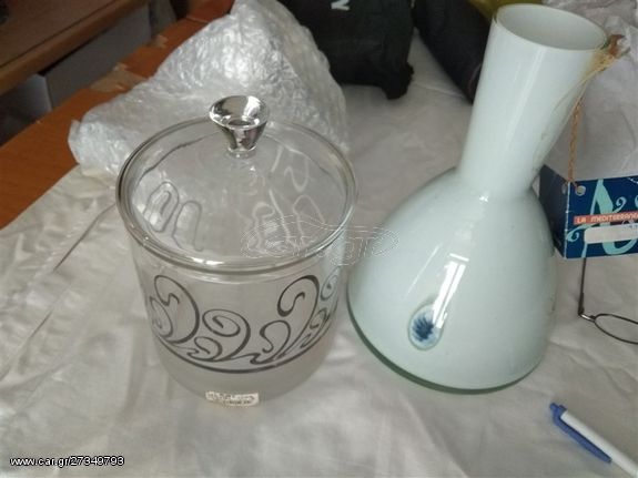 Γυάλινη καράφα 24cm + γυάλινο βάζω 17,5cm