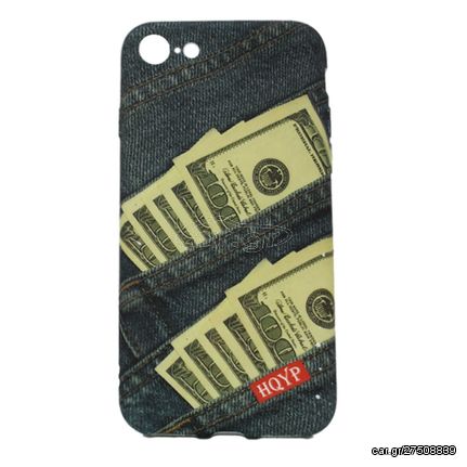 Θήκη σιλικόνης TPU HQYP σχέδιο τζιν 100 Dollars για iPhone 7/8