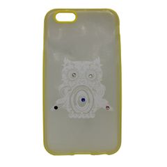 Θήκη σιλικόνης με σχέδιο 'Owl' για iPhone 6/6S - Κίτρινο πλαίσιο