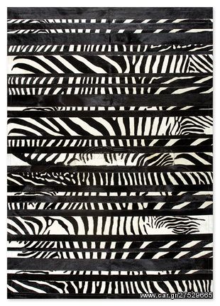 Δερμάτινο Χειροποίητο Χαλί Skin Stripes Black-Zebra - Επιθυμητής Διάστασης