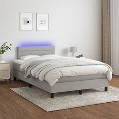 Κρεβάτι Boxspring με Στρώμα & LED Αν.Γκρι 120x200 εκ Υφασμάτινο - Γκρι - 120 x 200 cm