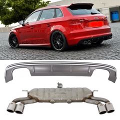 ΠΙΣΩ ΣΠΟΙΛΕΡ AUDI A3 8V Hatchback Sportback (2012-2015) Assembly Rear Bumper Valance Diffuser with Complete Exhaust System S3 Design ΕΤΟΙΜΟΠΑΡΑΔΟΤΑ