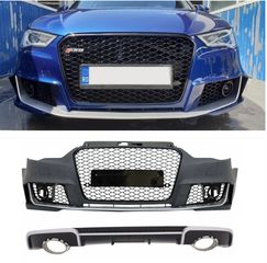 ΠΡΟΦΥΛΑΚΤΗΡΑΣ ΕΜΠΡΟΣ & ΠΙΣΩ ΣΠΟΙΛΕΡ Diffuser with Exhaust Tips suitable for AUDI A3 8V (2012-2015) Hatchback Sportb ack RS3 Design ΕΤΟΙΜΟΠΑΡΑΔΟΤΑ