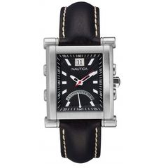 Ρολόι ανδρικό Nautica Classic A25501G με δερμάτινο λουρί και μαύρο καντράν