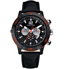 Ρολόι ανδρικό Nautica Sports A31510G με δερμάτινο λουρί και μαύρο καντράν