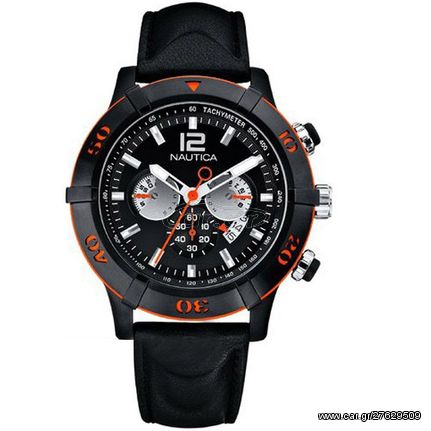 Ρολόι ανδρικό Nautica Sports A31510G με δερμάτινο λουρί και μαύρο καντράν