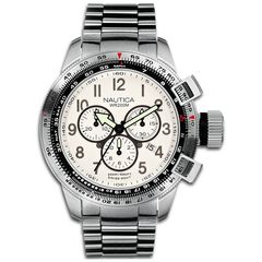 Ρολόι ανδρικό Nautica A40007G Chronograph με μπρασελέ και λευκό καντράν