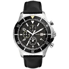 Ρολόι ανδρικό Nautica A23095G Chronograph με δερμάτινο λουρί και μαύρο καντράν