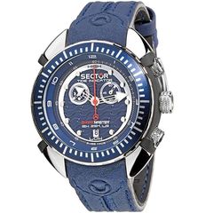Ρολόι ανδρικό Sector Shark Master R3271178035 με δερμάτινο λουρί και μπλε καντράν