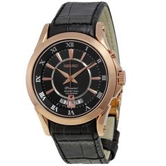 Ρολόι ανδρικό Seiko Premier Perpetual SNQ128P1 Calendar με δερμάτινο λουρί και μαύρο καντράν