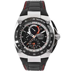 Ρολόι ανδρικό Seiko Sportura Perpetual Calendar SPC047P2 με δερμάτινο λουρί και μαύρο καντράν