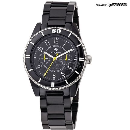 Ρολόι γυναικείο Vogue Multifunction 64612.2 με κεραμικό μπρασελέ και μαύρο καντράν