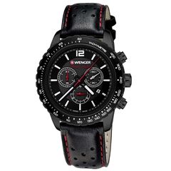 Ρολόι ανδρικό Wenger Roadster Black Night Chrono 01.0853.108 με δερμάτινο λουρί και μαύρο καντράν