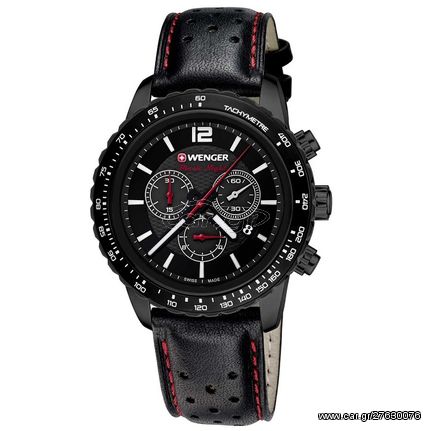 Ρολόι ανδρικό Wenger Roadster Black Night Chrono 01.0853.108 με δερμάτινο λουρί και μαύρο καντράν