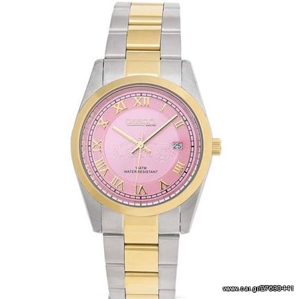Ρολόι γυναικείο Dissoni K94641 με δίχρωμο μπρασελέ και ροζ καντράν