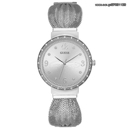 Ρολόι γυναικείο Guess Crystals W1083L1 με ιδιαίτερο μπρασελέ και ασημί καντράν