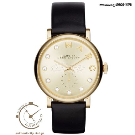 Ρολόι γυναικείο Marc Jacobs Baker MBM1399 με δερμάτινο λουρί και κίτρινο χρυσό καντράν με ζιργκόν