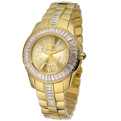 Ρολόι γυναικείο Roberto Cavalli Crystals R7253147545 με μπρασελέ και κίτρινο χρυσό καντράν