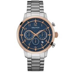 Ρολόι ανδρικό Nautica NCT 15 NAI19537G Chronograph με μπρασελέ και μπλε καντράν