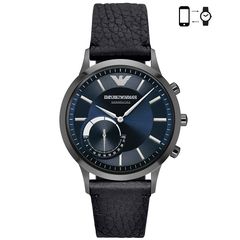 Ρολόι ανδρικό Emporio Armani Hybrid Smartwatch ART3004 με δερμάτινο λουρί και μπλε σκούρο καντράν