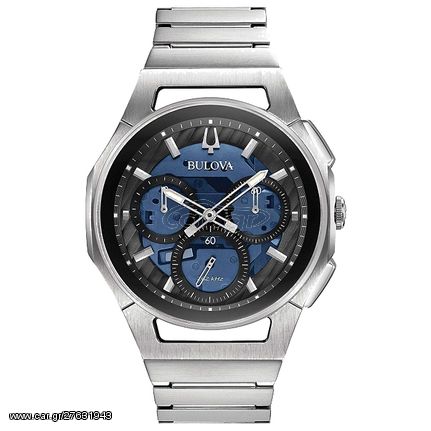 Ρολόι ανδρικό Bulova Curv Collection 96A205 με μπρασελέ και μπλε Skeleton καντράν