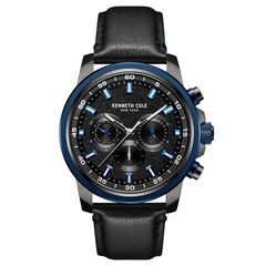 Ρολόι ανδρικό Kenneth Cole Chronograph KC51014002 με δερμάτινο λουρί και μαύρο καντράν