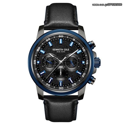 Ρολόι ανδρικό Kenneth Cole Chronograph KC51014002 με δερμάτινο λουρί και μαύρο καντράν