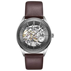 Ρολόι ανδρικό Kenneth Cole Automatic KC51016003 με δερμάτινο λουρί και ασημί Skeleton καντράν