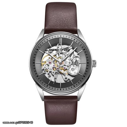 Ρολόι ανδρικό Kenneth Cole Automatic KC51016003 με δερμάτινο λουρί και ασημί Skeleton καντράν