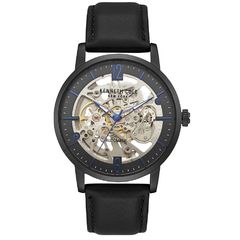 Ρολόι ανδρικό Kenneth Cole Automatic KC50054002 με δερμάτινο λουρί και μαύρο Skeleton καντράν