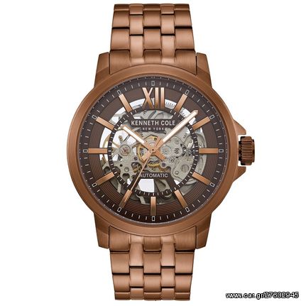 Ρολόι ανδρικό Kenneth Cole Automatic KC50779007 με μπρασελέ και καφέ Skeleton καντράν