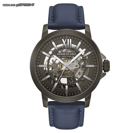 Ρολόι ανδρικό Kenneth Cole Automatic KC50779002 με δερμάτινο λουρί και γκρι Skeleton καντράν