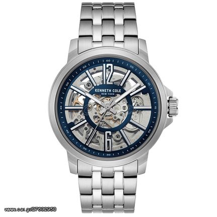 Ρολόι ανδρικό Kenneth Cole Automatic KC50779008 με μπρασελέ και ασημί Skeleton καντράν