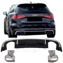 ΠΙΣΩ ΣΠΟΙΛΕΡ Diffuser & Exhaust Tips AUDI A3 8V Sline Facelift (2016-2019) Hatchback Sportback RS3 Design Sport Bumper