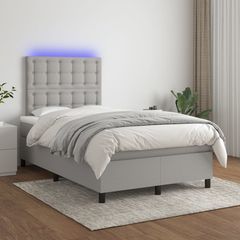 Κρεβάτι Boxspring με Στρώμα & LED Αν.Γκρι 120x200 εκ Υφασμάτινο - Γκρι - 120 x 200 cm