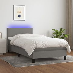 Κρεβάτι Boxspring με Στρώμα & LED Σκ.Γκρι 80x200 εκ. Υφασμάτινο - Γκρι - 80 x 200 cm