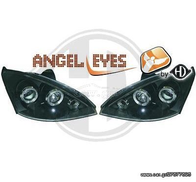 ΦΑΝΑΡΙΑ ΕΜΠΡΟΣ Headlights FORD Focus 98-04 angel eyes