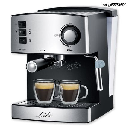 Αυτόματη Καφετιέρα Espresso - Cappuccino Mηχανή Καφέ 15bar 850W Life ESP-100