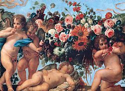 Πίνακας σε καμβά Angels with a girland of flowers