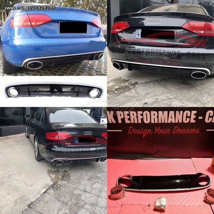 ΠΙΣΩ ΣΠΟΙΛΕΡ AUDI A4 B8 Limousine Avant Pre Facelift (2007-2011) Rear Bumper Valance Diffuser & Exhaust Tips RS4 Design