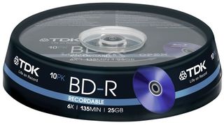 1x10 TDK BD-R Blu-ray Disk 25GB 6x Speed Cakebox
