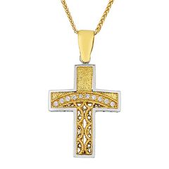 Σταυρός γυναικείος Κ14 χρυσός και λευκόχρυσος ST_019