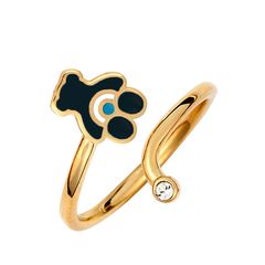 Δαχτυλίδι Σε Ασήμι 925 Με Χρύσωμα Κ18 Και αρκουδάκι με μαύρο σμάλτο / AD-E1415BG1