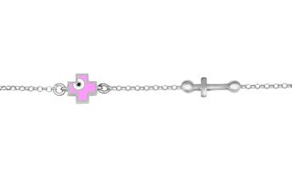 Ασημένιο παιδικό βραχιόλι 925 με σταυρό με ρόζ σμάλτο / ABR-E4842RL1