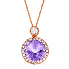 Ασημένιο κολιέ ροζέτα 925 με Ρόζ Χρύσωμα Κ18 και λιλά πέτρα P.Q. EUROPEAN CRYSTALS / AK-58675LILAR1